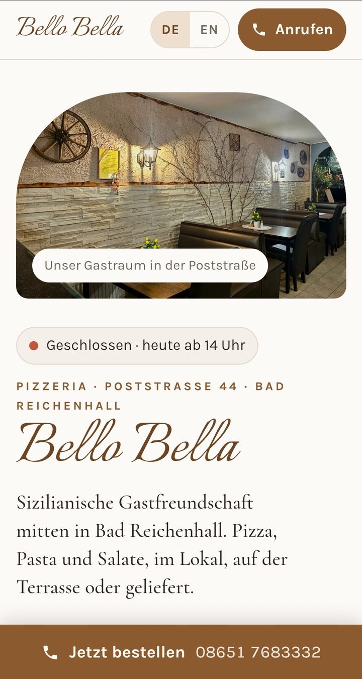 Website Pizzeria Bello Bella